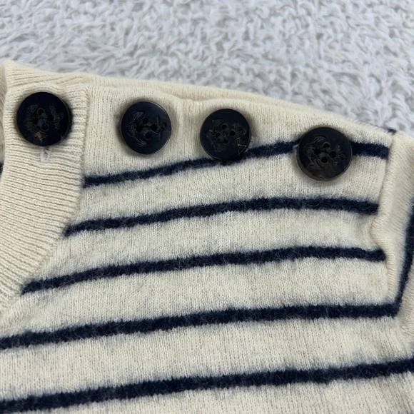 Burberry Brit Sweater Womens Large Striped Button Crewneck‎ Wool Cotton Pullover